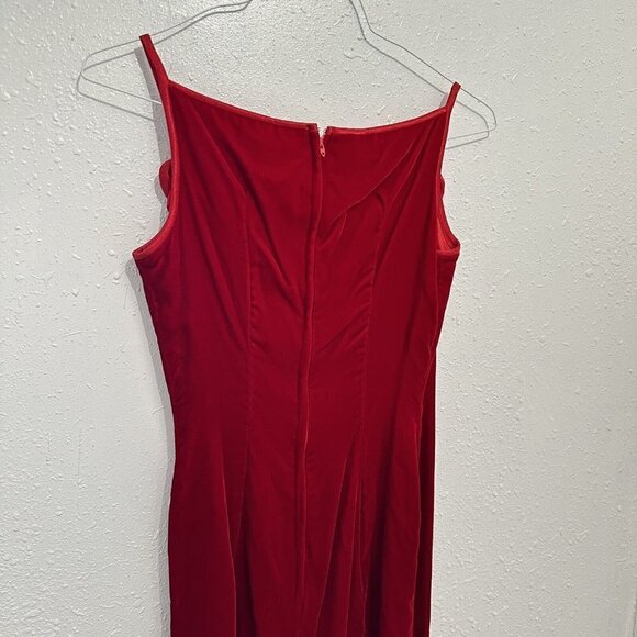 Vintage 80s Red Velvet Formal Pencil House of Bianchi Dress Womens 6 Rosettes - Picture 6 of 11